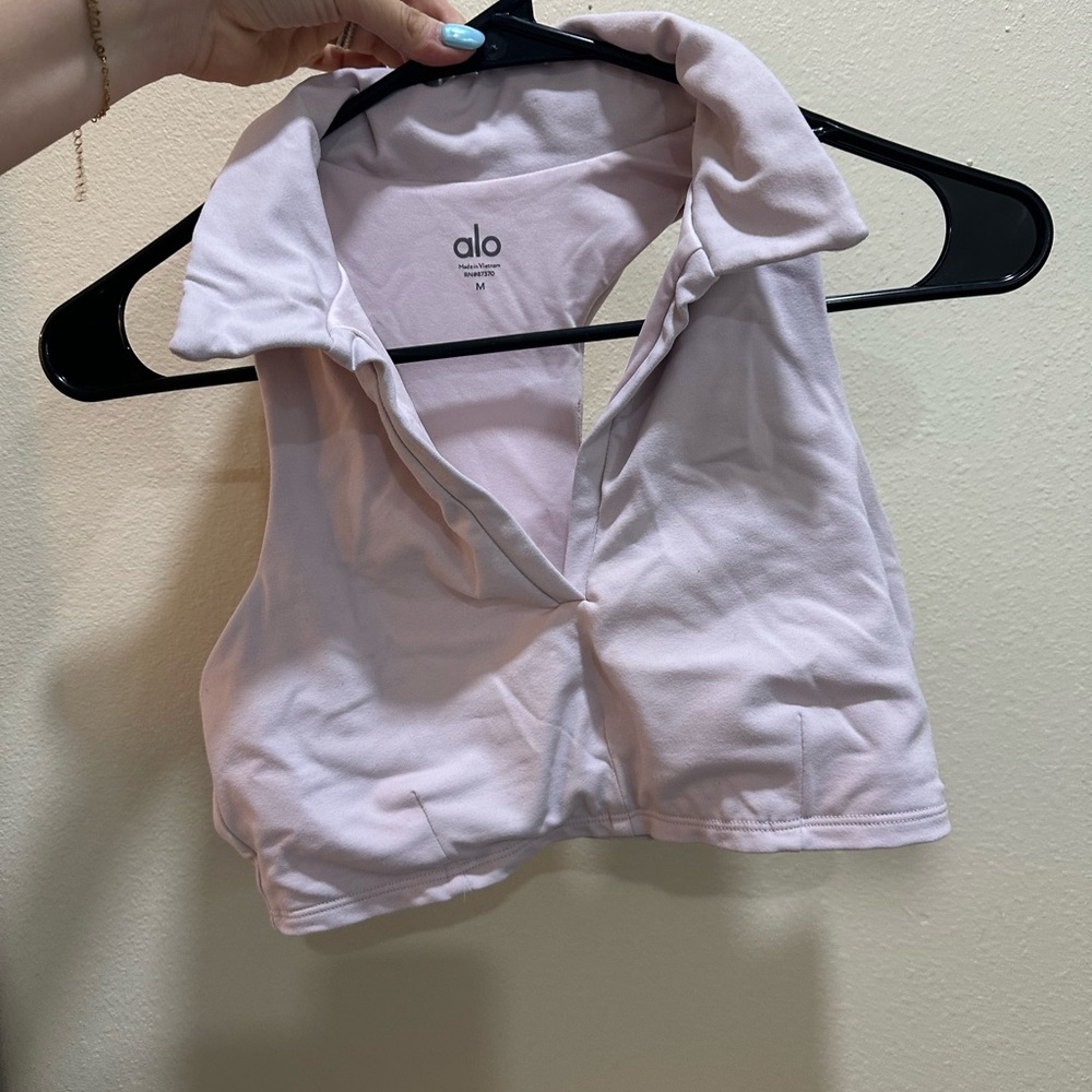 ALO Yoga Pink Sleeveless Polo Crop Top